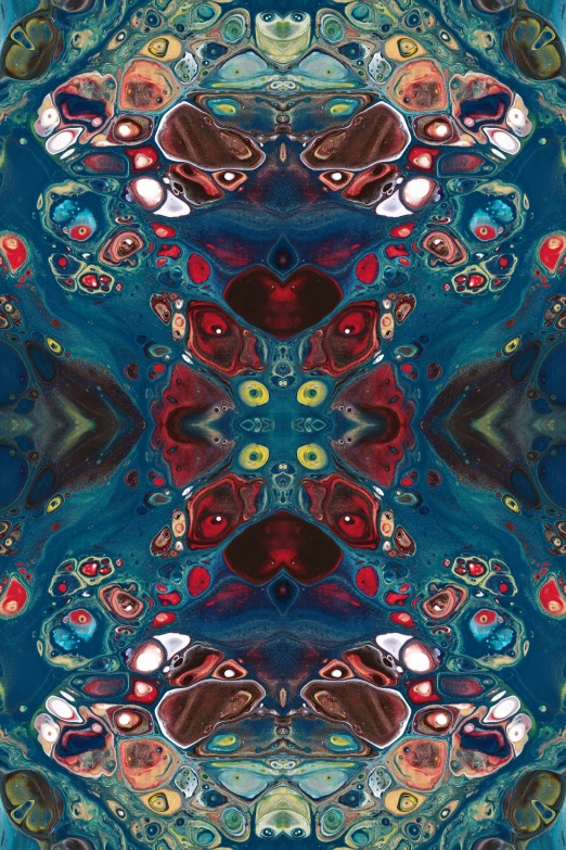 an intricate po of many shapes in blue, orange and red