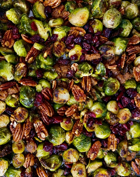 a variety of brussels sprouts and pecans