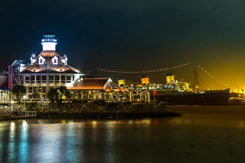 view of a city across the water at night