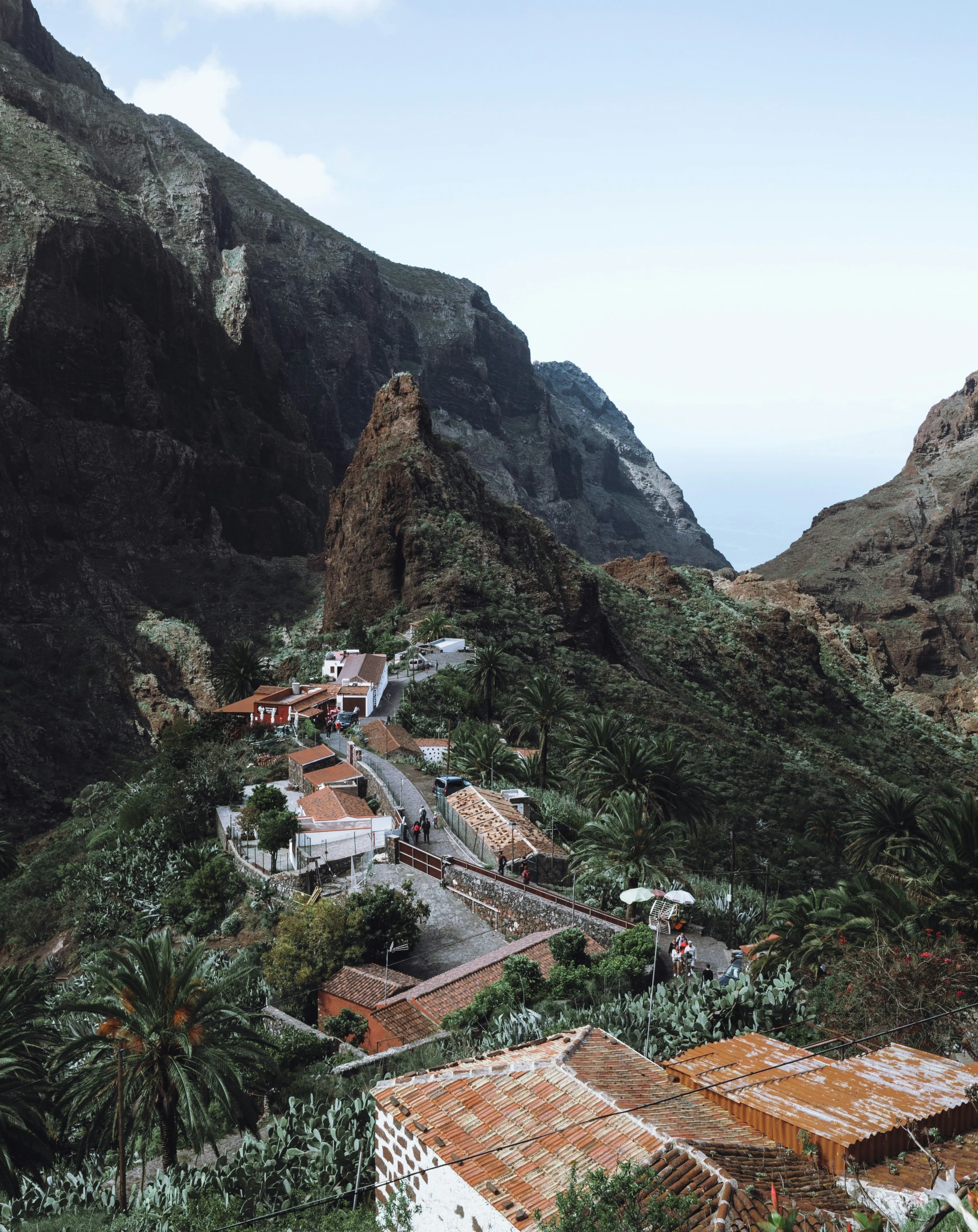 the mountain side village has a very steep hill