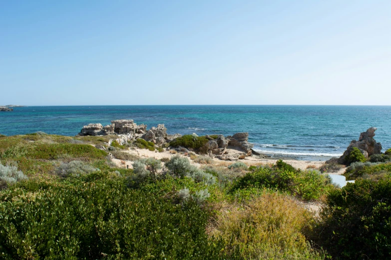 an ocean view from the top of a hill