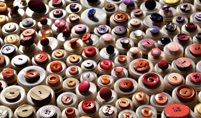 rows of sewing ons in various sizes and colors