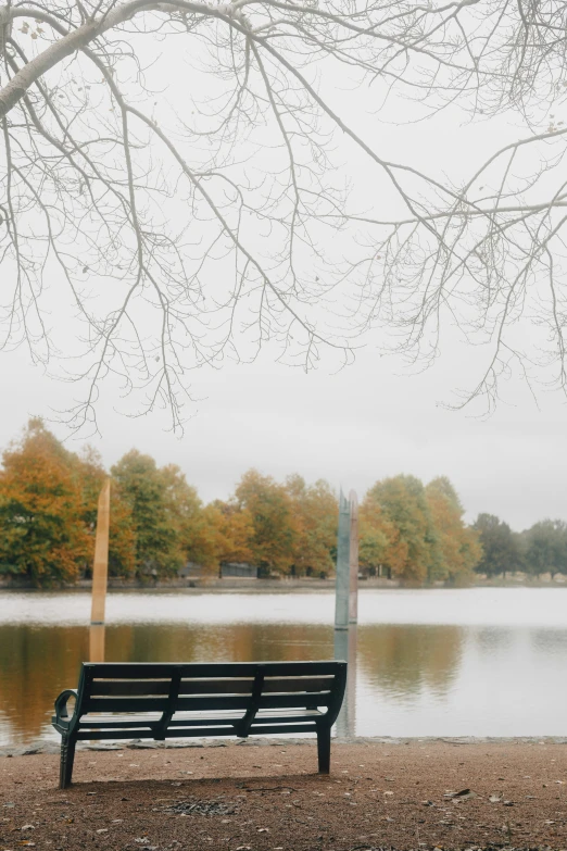 the bench is facing a body of water