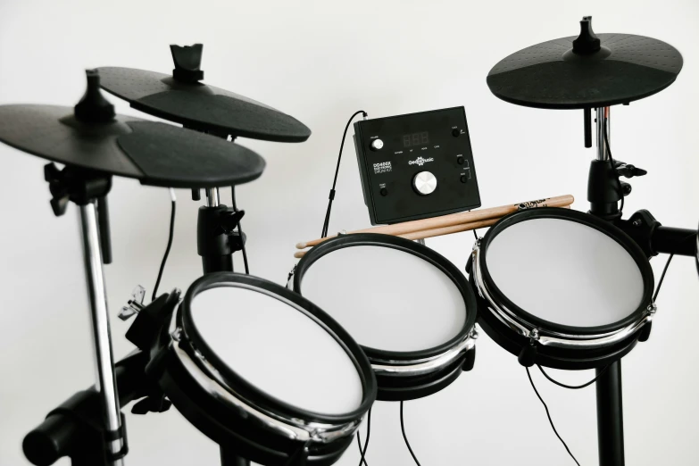 a music instrument set up with the drums