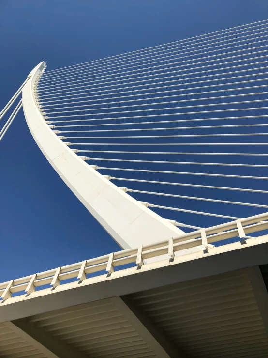 white steel supports on a high wire bridge