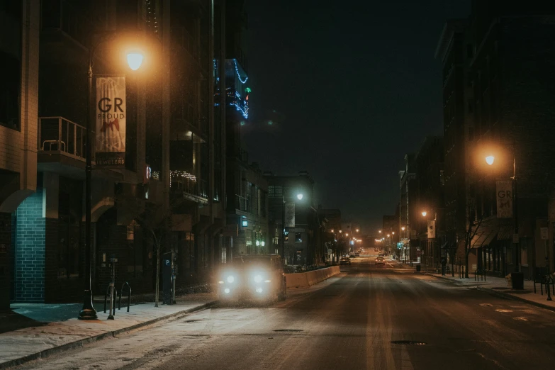 the city street has no cars moving during the night