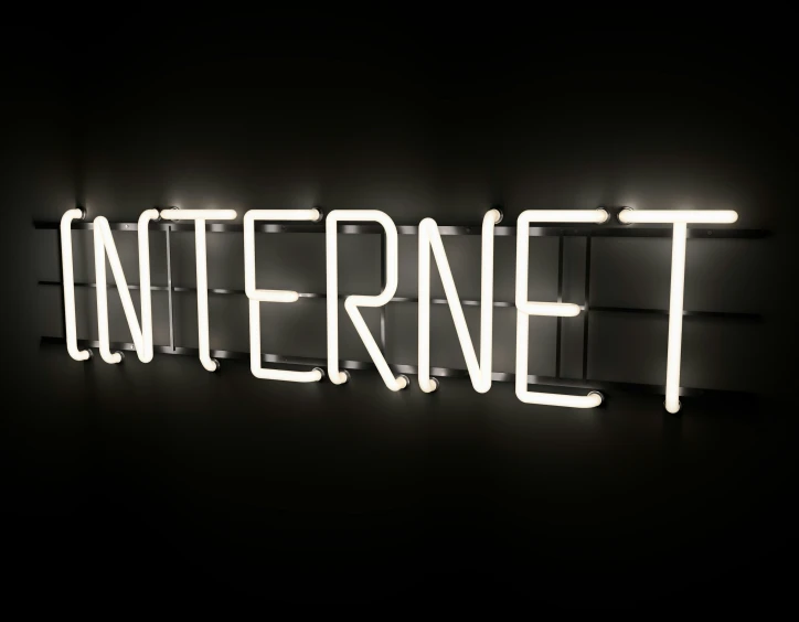 neon words reading'internet'in black and white