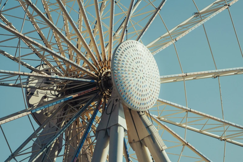 a ferris wheel with a clear blue sky background