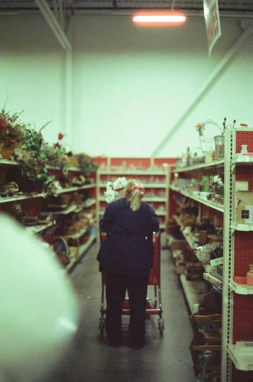 two people in a store looking at the shelves