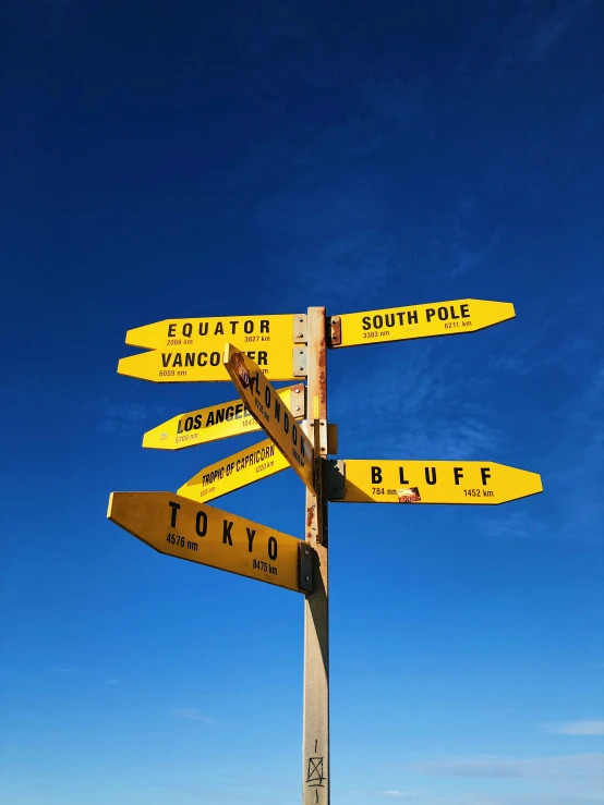 a bunch of yellow street signs on top of each other