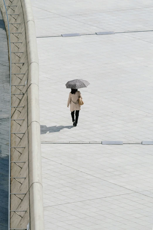 a woman walks down the street with an umbrella