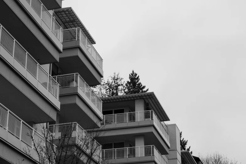 an apartment building on a street side