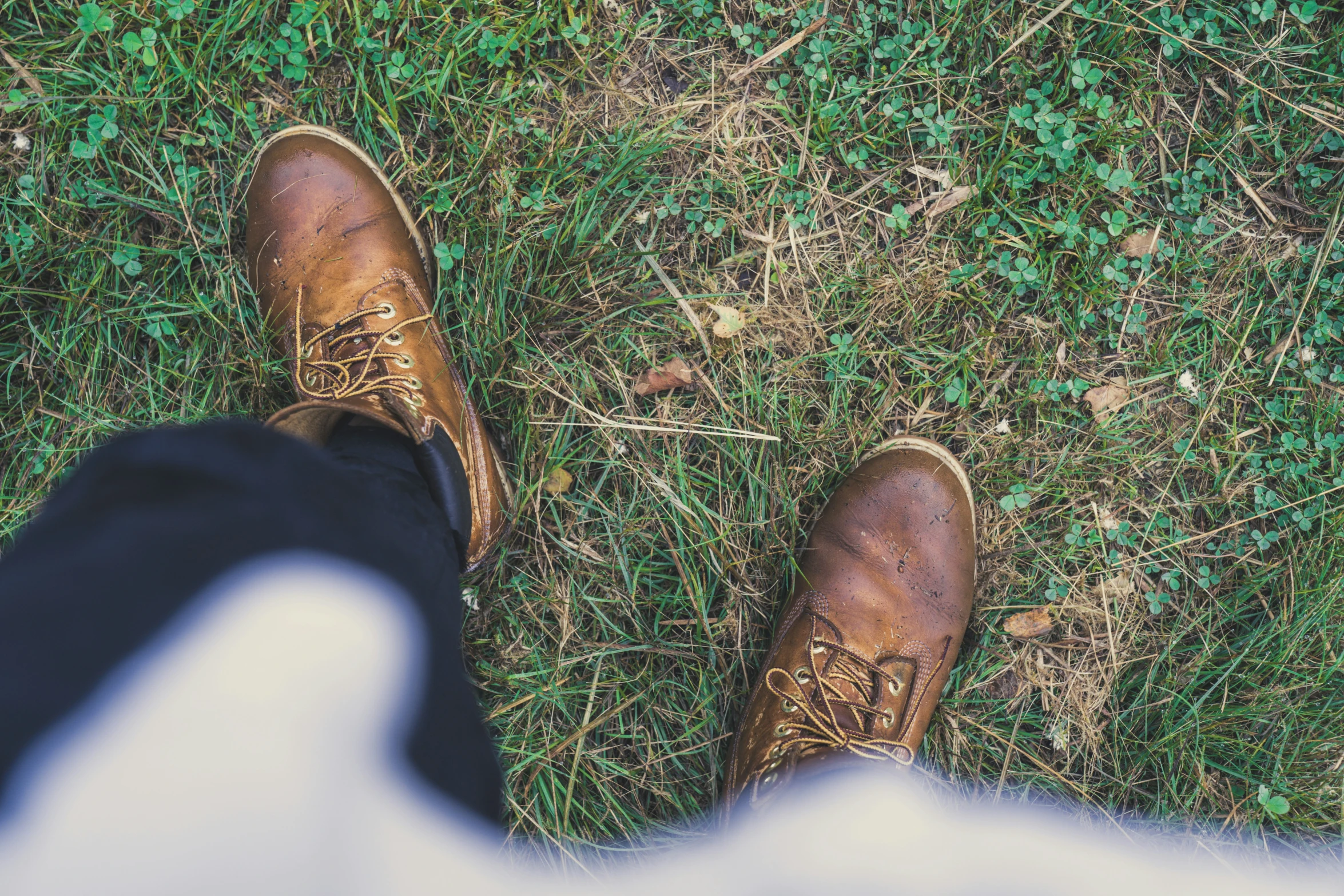 someone is in the grass with their shoes on