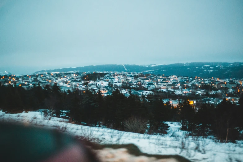 the snow is covering trees in the distance