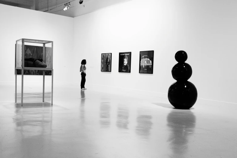 a black and white po of an art gallery