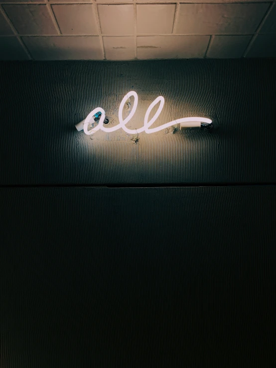 a neon sign on the wall of a store