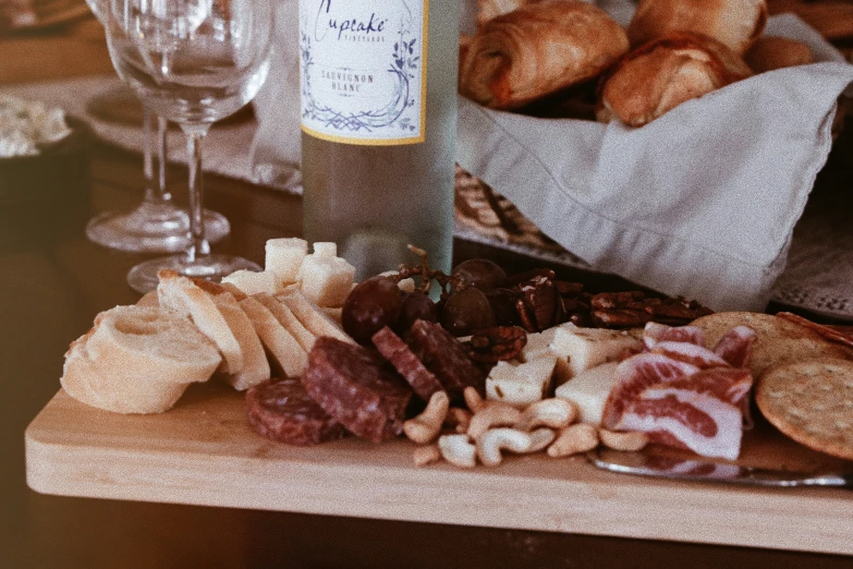 a board is filled with different types of snacks