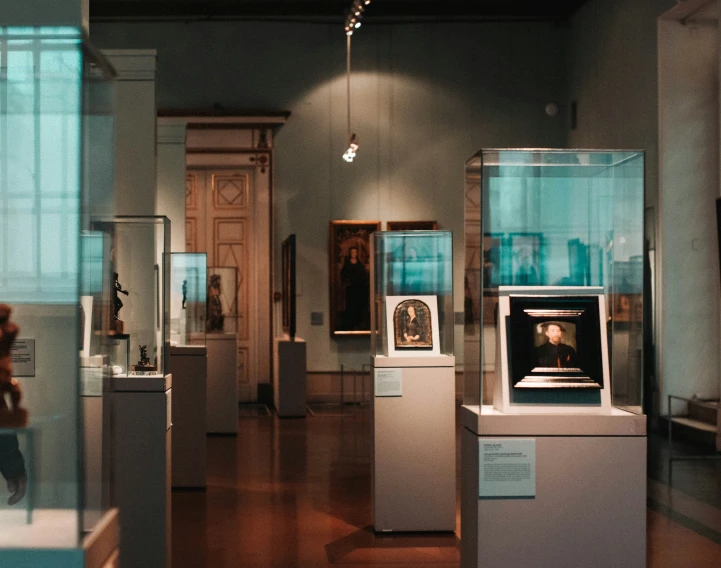 a view of the museum of fine arts showing various types of artworks on display