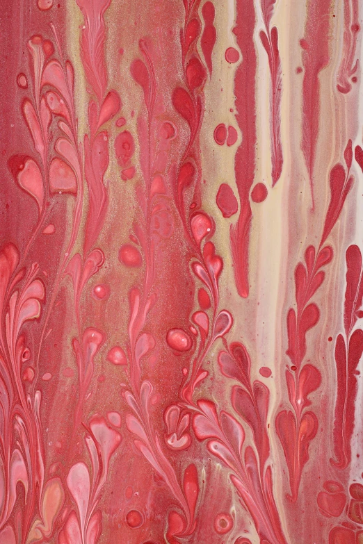 an abstract painting with pink and gold colors