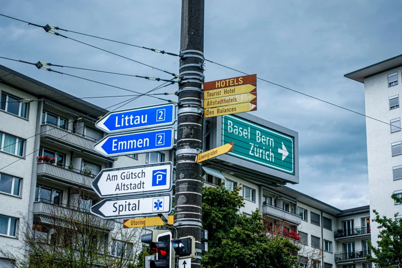 a pole with several street signs attached to it