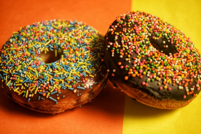 the donuts are glazed and covered with chocolate icing