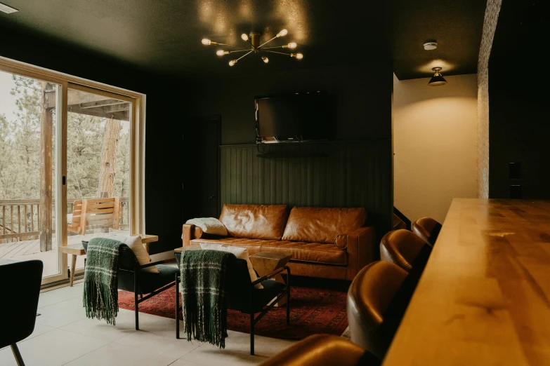 a couch, chair and lamp in a living room