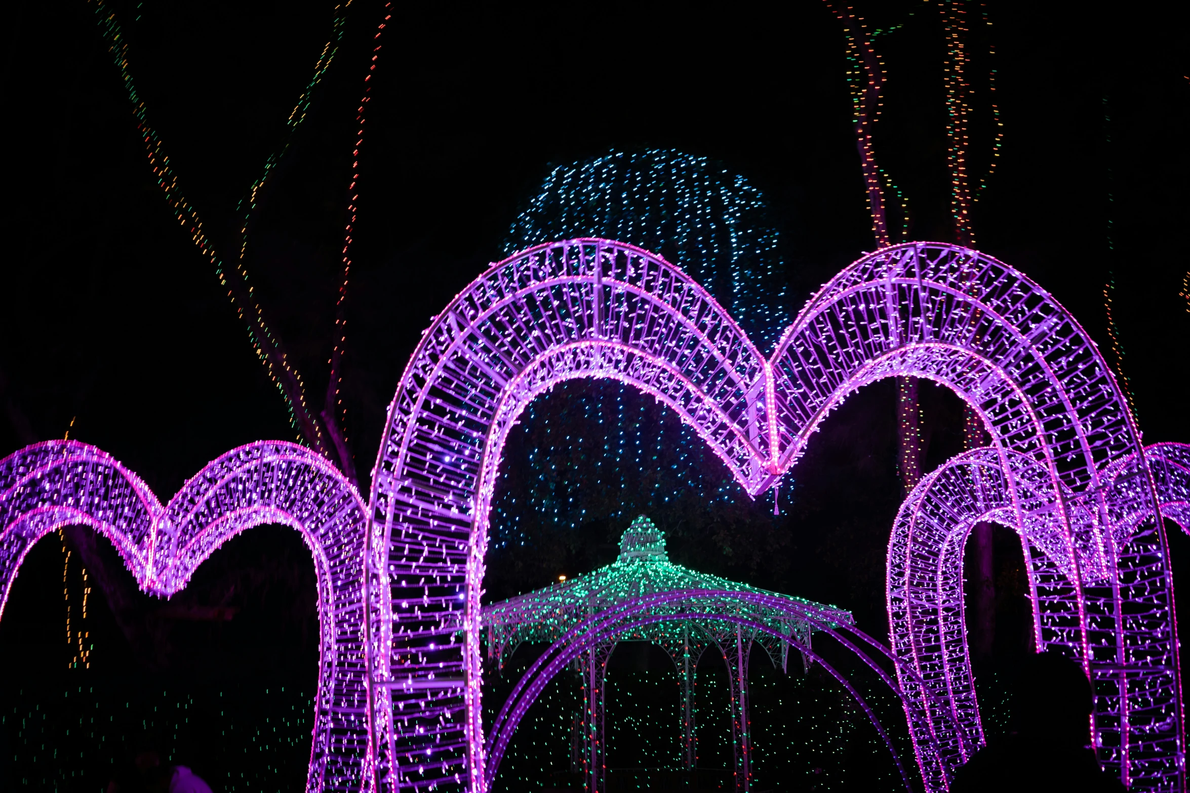 lit arches and arches and arches in the night