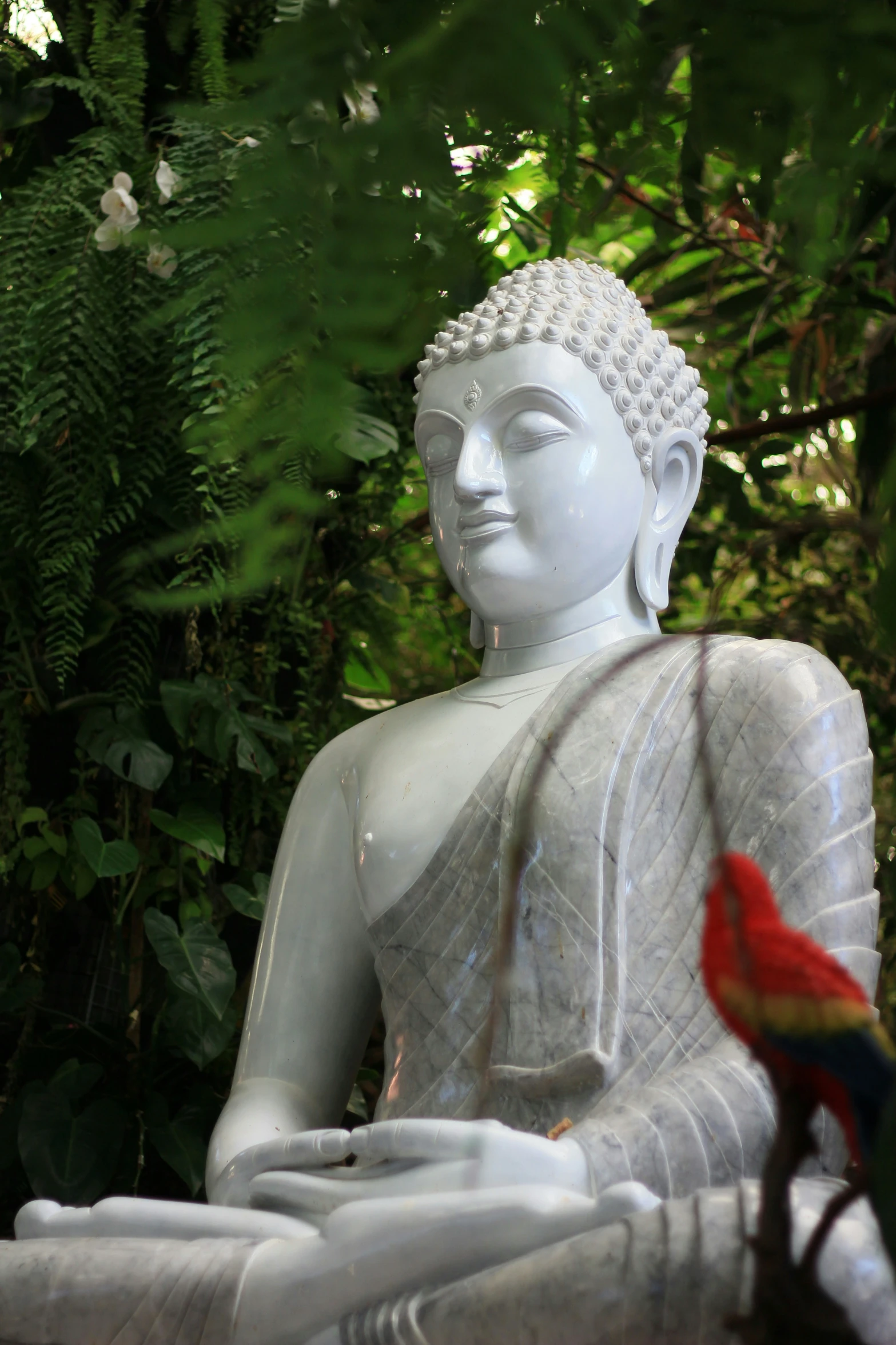 a buddha statue that is surrounded by plants