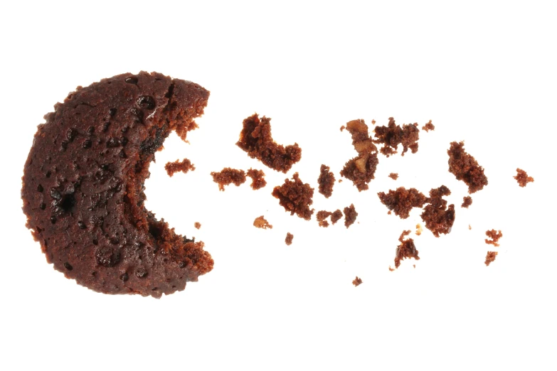 an image of half eaten chocolate cookie on a white background