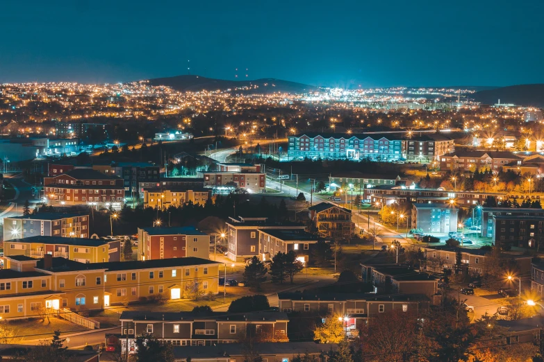 the city lights at night as seen from above