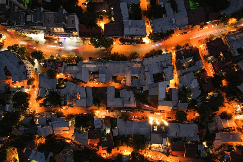 an aerial view of a night scene from the air