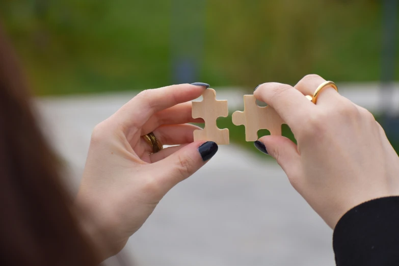 hands holding two pieces of a puzzle in their hands