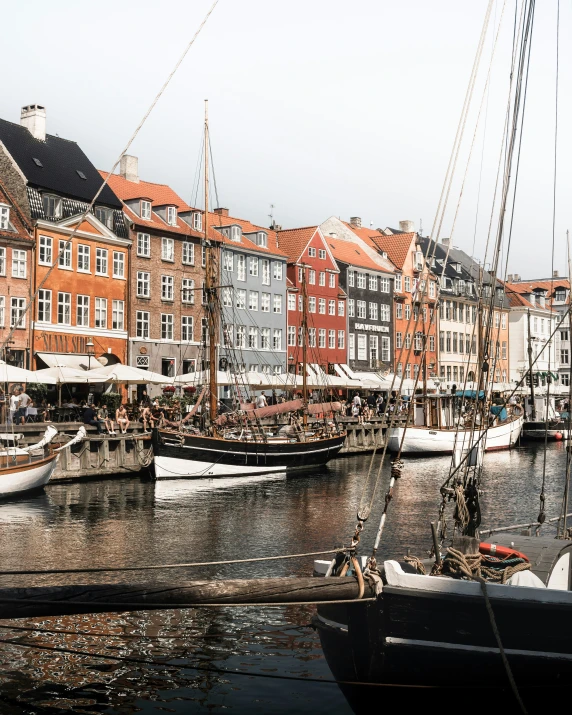 boats on the river with buildings in the background