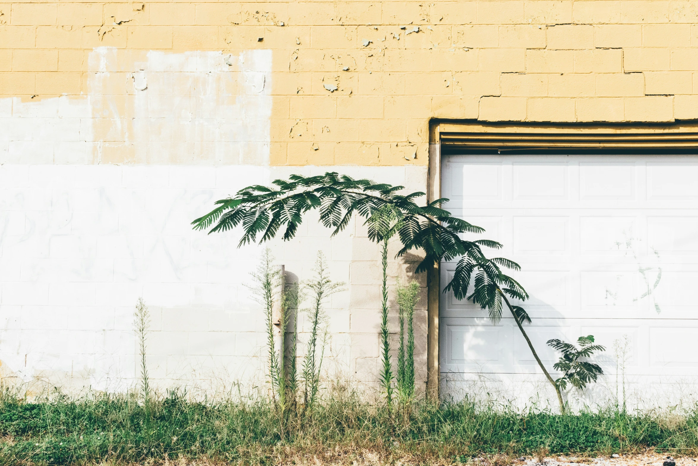 a door in the side of a yellow building