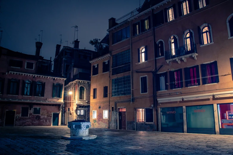 a very empty and quiet street at night