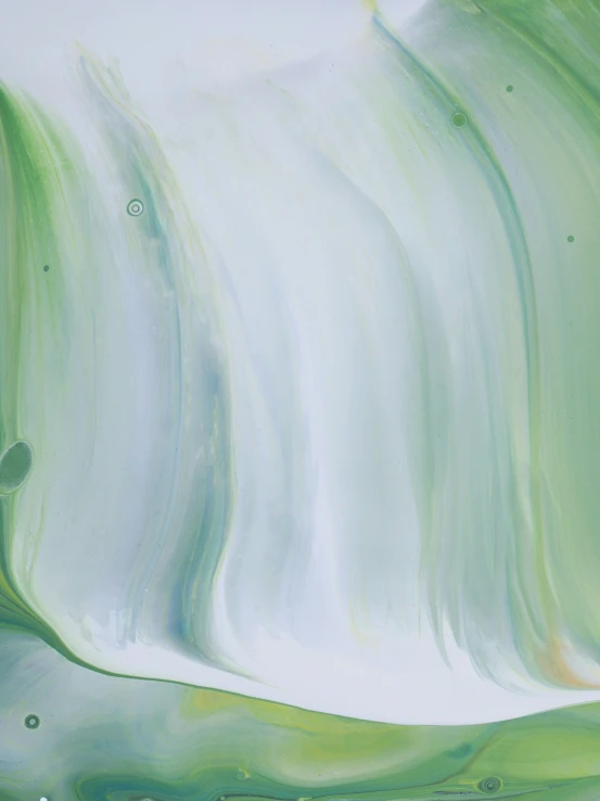 abstract painting in green and white with an upside down view of water