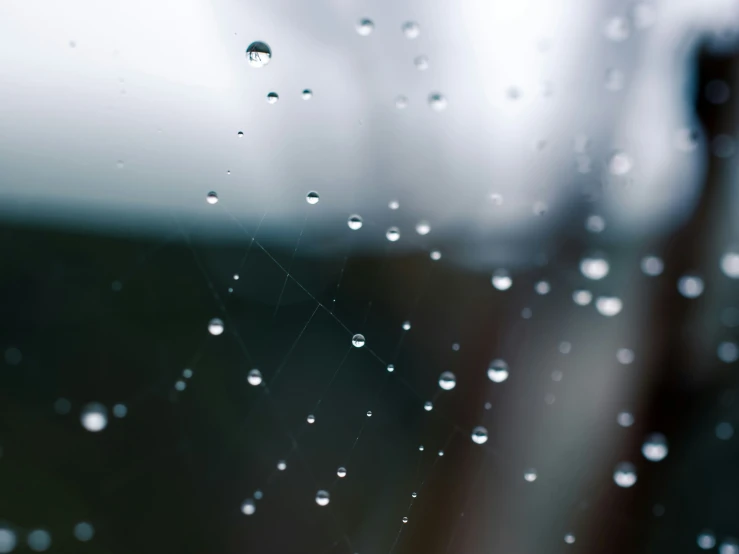 water drops sit on the windows glass as it is raining