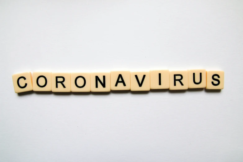 a scrabble type word with the words coronavirrus on it