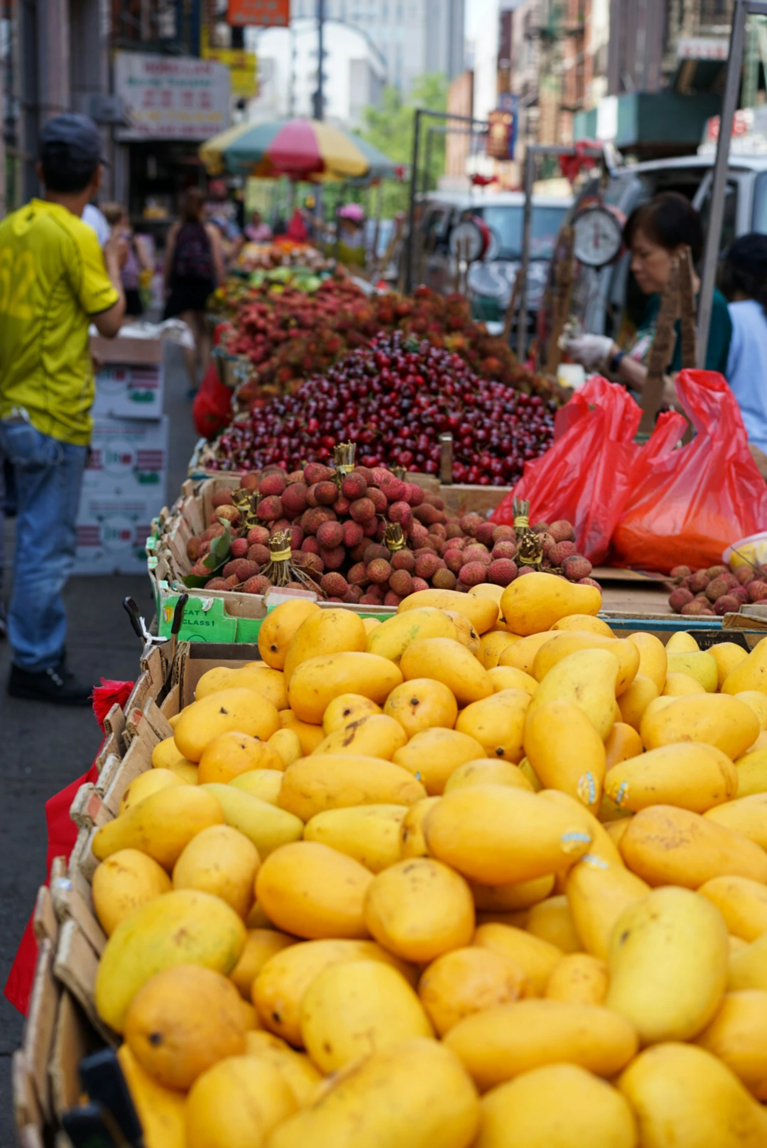 a group of boxes of food on a street