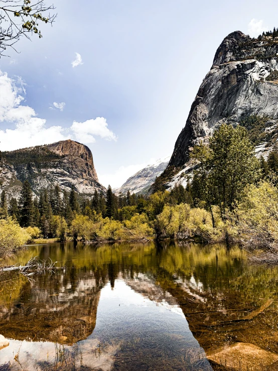 reflection in water and mountains on a clear day