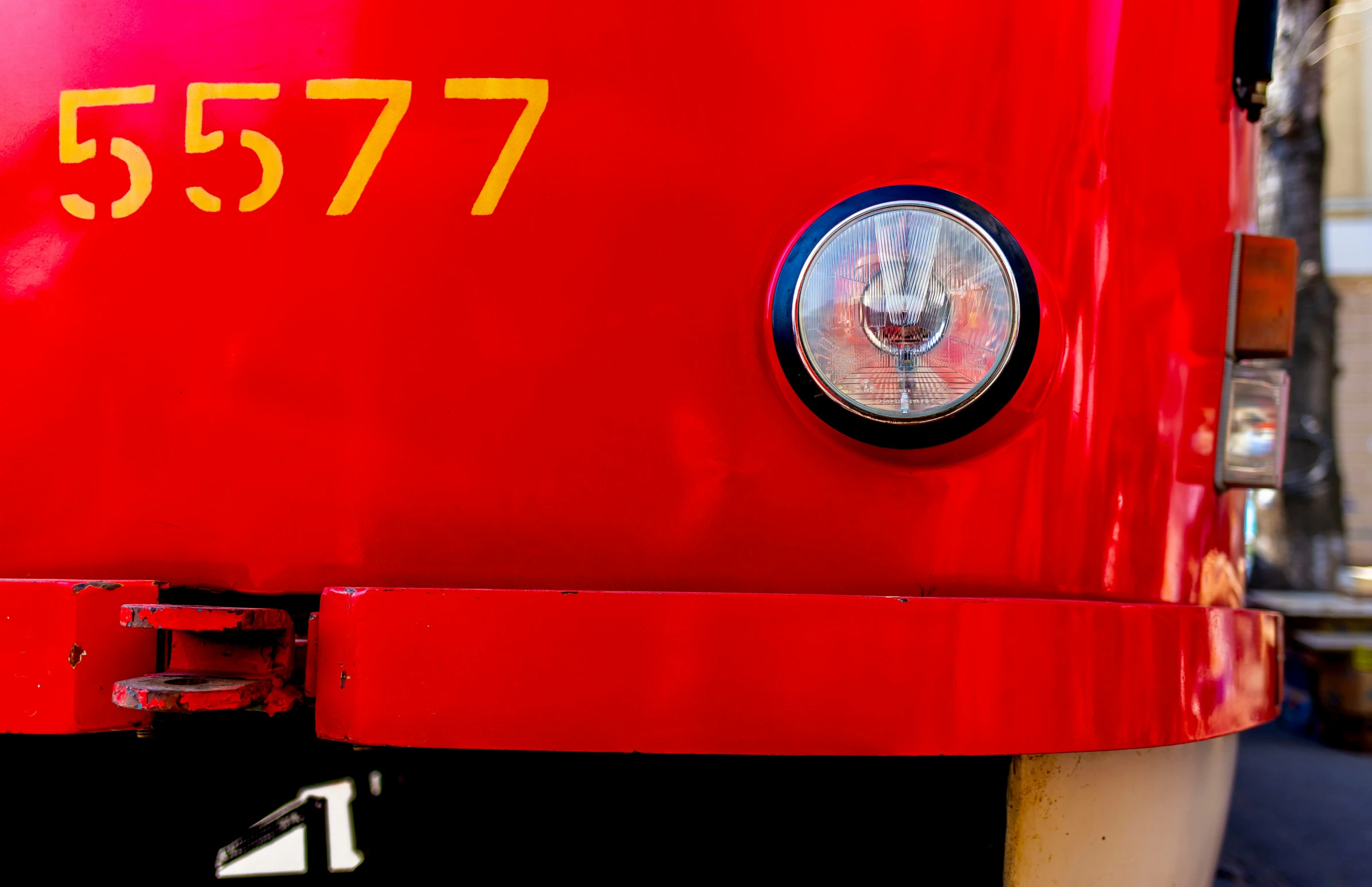 red door on a parked fire engine