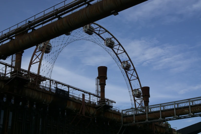 the view from below as a roller coaster glides through