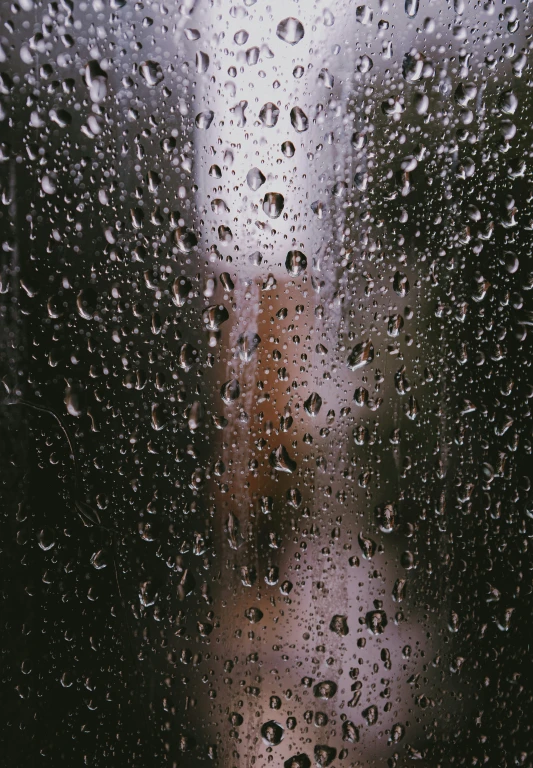 rain drops on a window outside with trees in the background