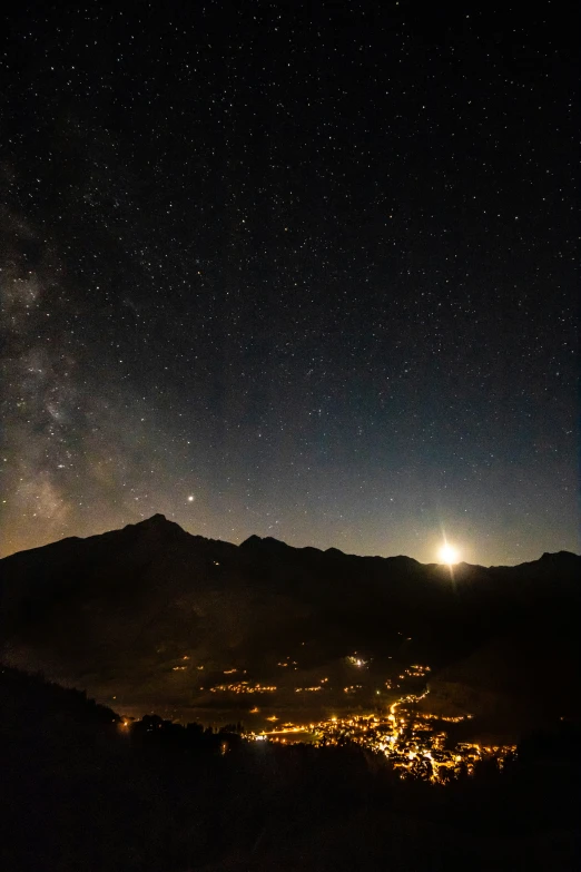 night view from the top of the mountains with stars in the sky