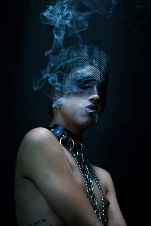 a girl with chains around her neck is smoking