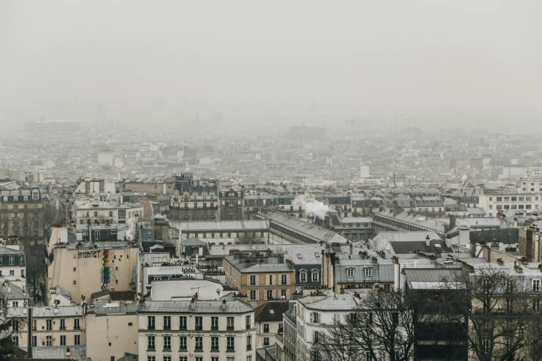 a view of the city of paris in the snow