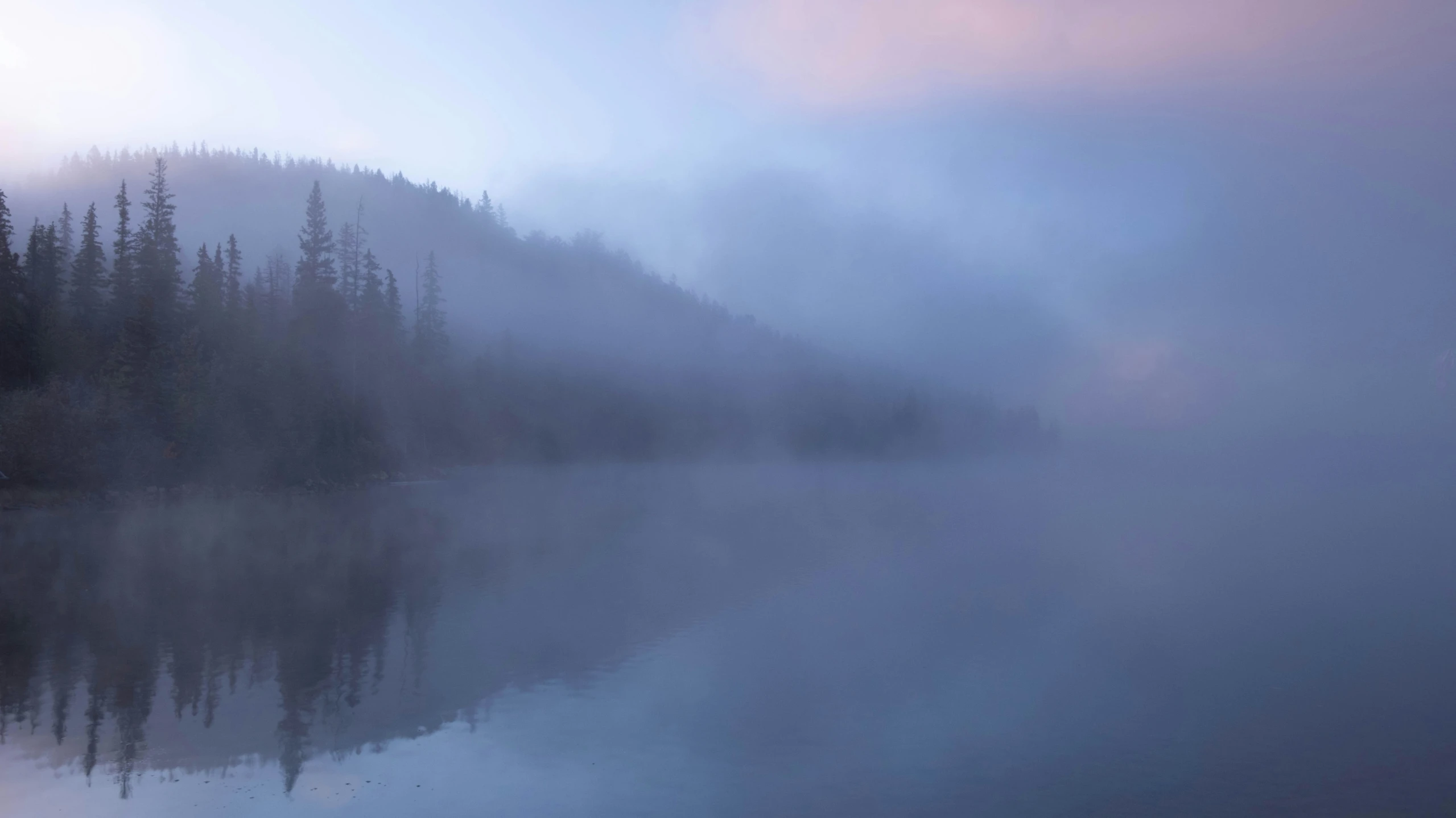 a lake with a lot of trees on the bank in front