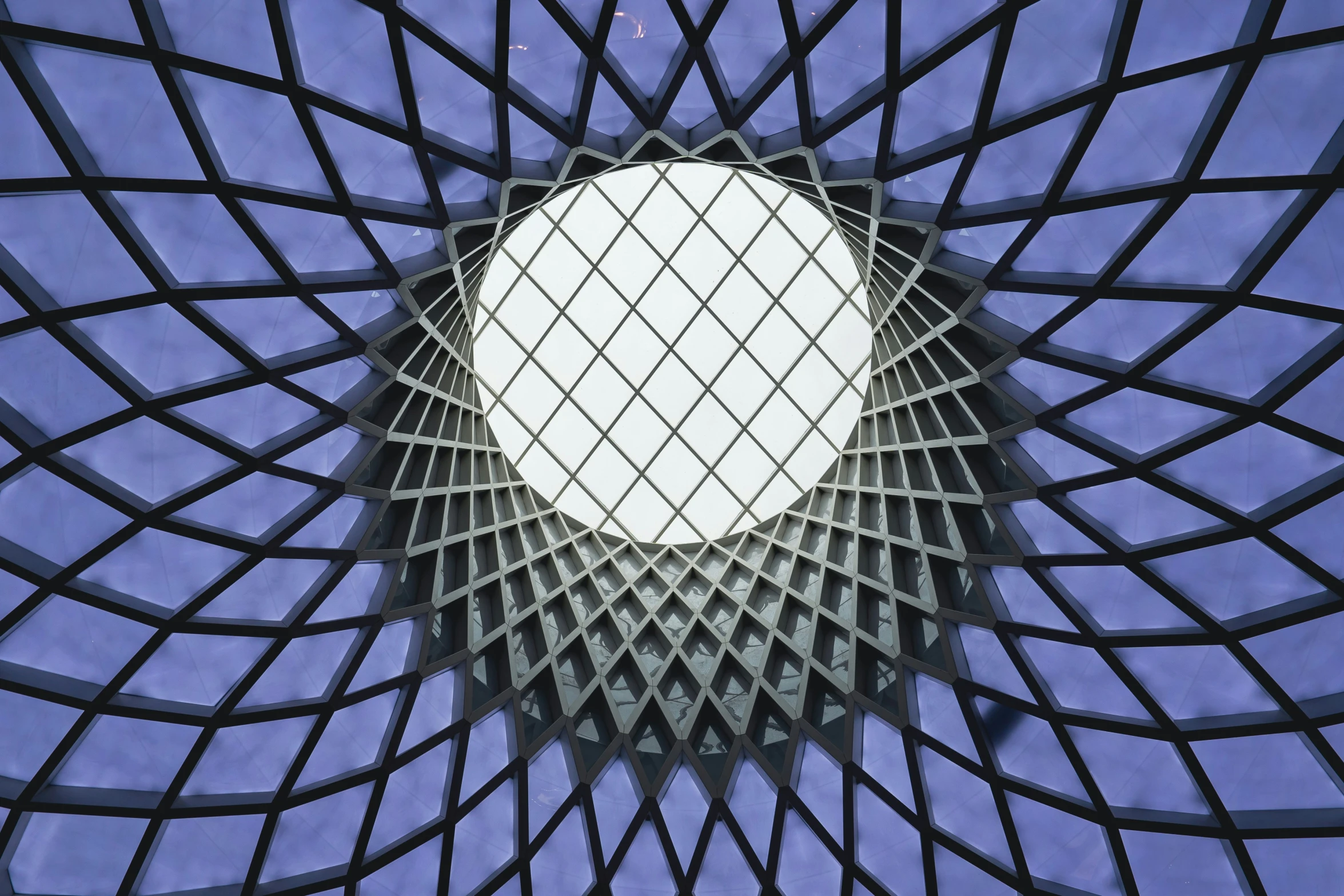 the ceiling is decorated with geometric shapes