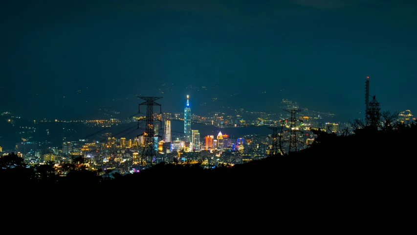 an urban city lights up the night sky