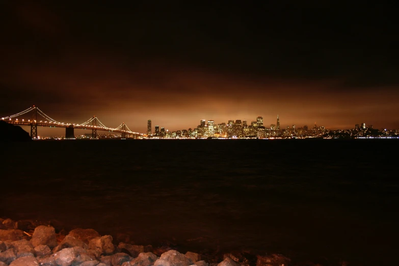 a picture taken at night overlooking a city